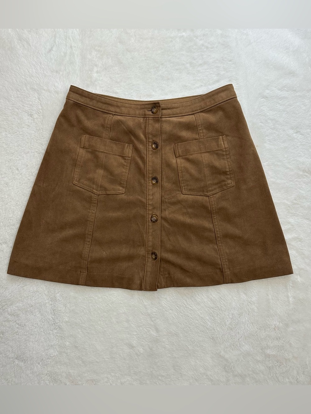 Abercrombie & Fitch Brown Vegan Faux Suede Button Front Mini Skirt Small